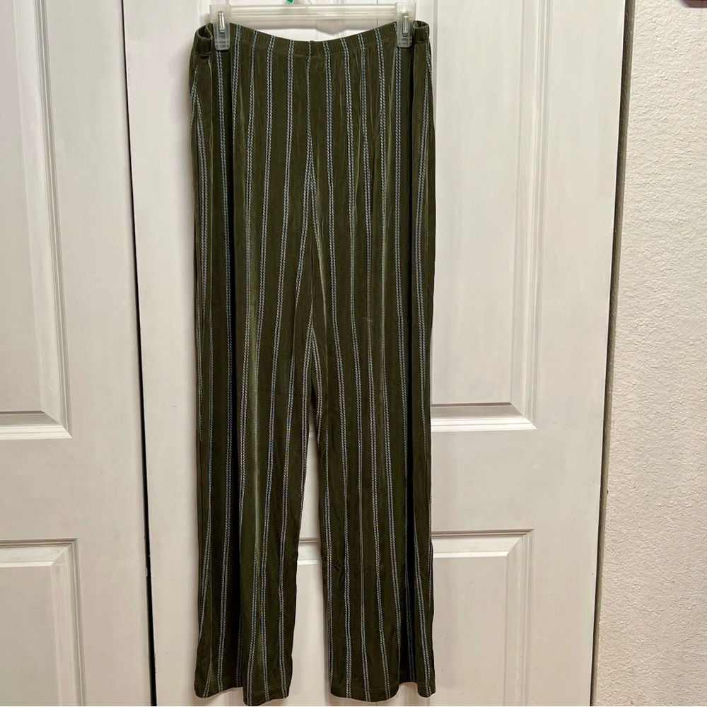 Citiknits Wide Leg Striped Pants in Olive Green